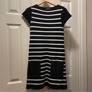 Zara Knit Striped Dress with Faux Leather Pockets - Size Sm